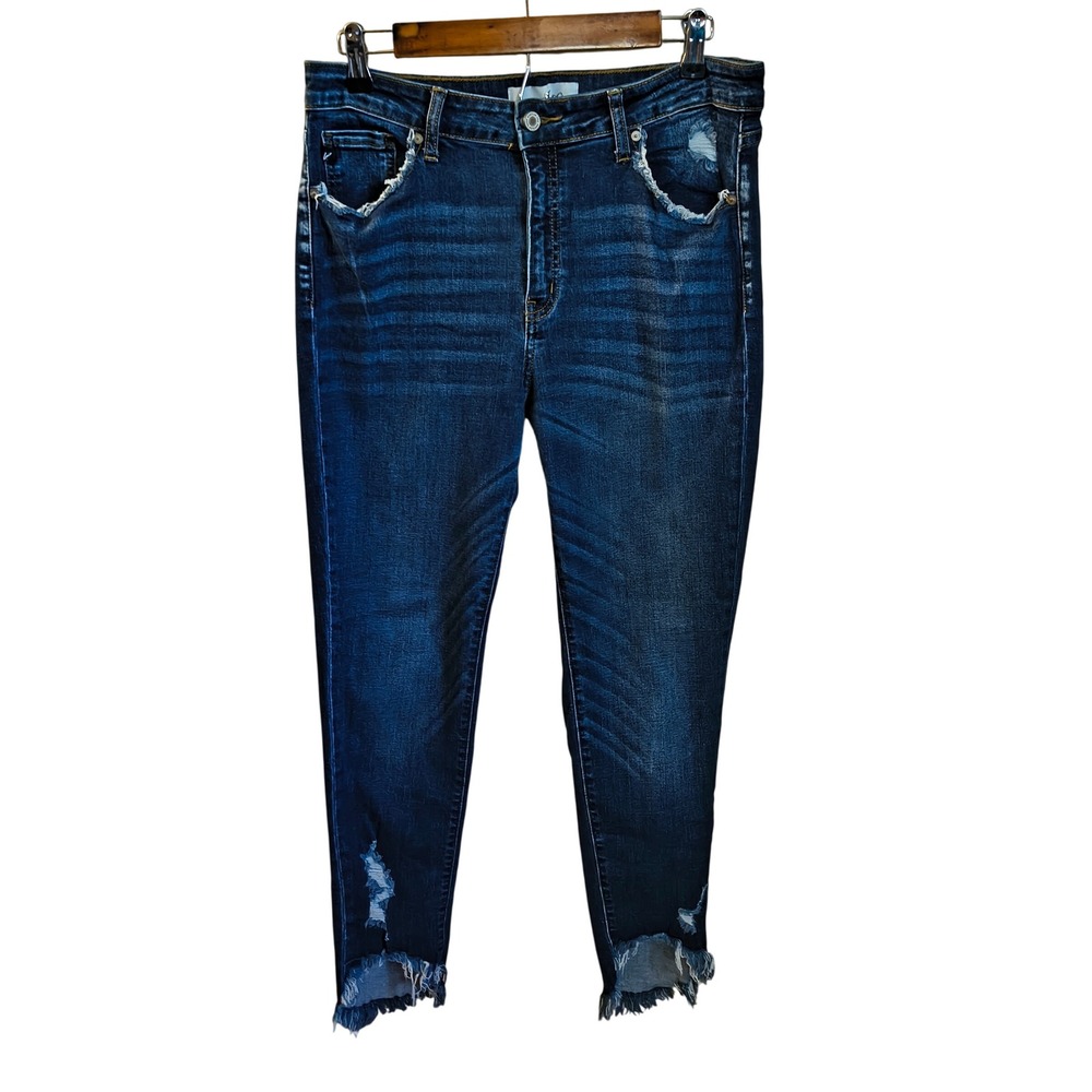 Kancan Jeans Womens Size 13 Dark Wash High Rise Distressed Frayed Hem Denim